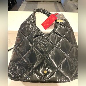 HOUSE OF HARLOW 1960 Large Black Hobo Puffer Shoulder Bag & Coin Purse